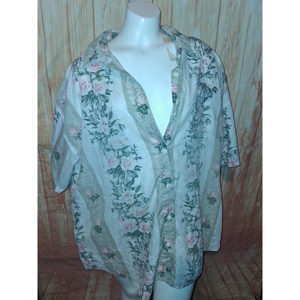 Liz Thomas Multicolor Floral Stripe Short Sleeve Button Up Blouse Sz 22W